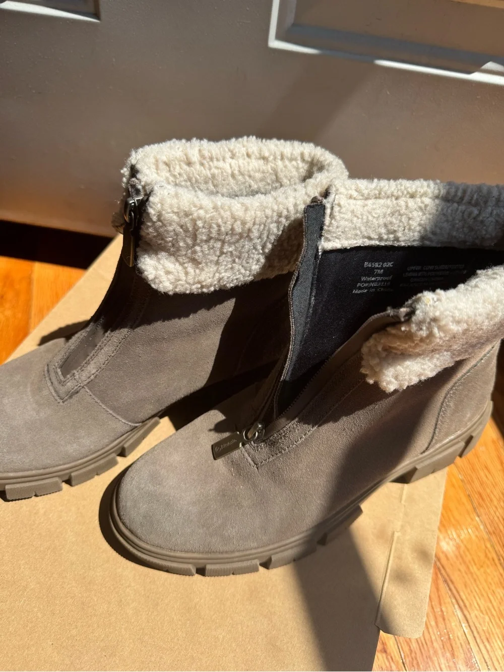 Women's Taupe Suede Sherpa-Lined Ankle Boots water proof